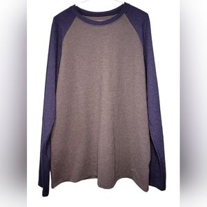 Orvis Men's L Gray Blue Color Block Raglan Stretch Long Sleeve Tee Shirt